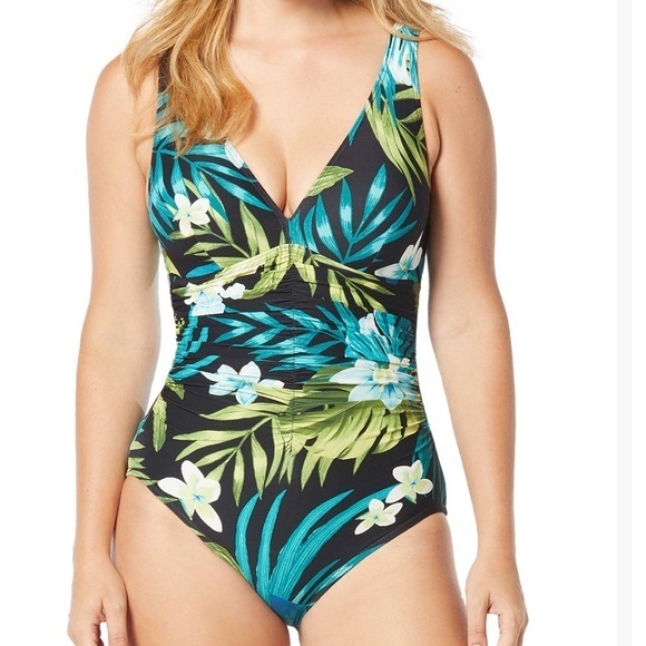 Coco Reef $146 Contours Solitaire V-Neck One Piece Swimsuit 12 36c